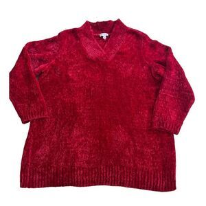 Susan Graver red V neck knit sweater Size 2X